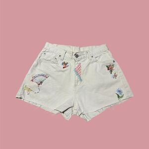 Jordache High Waist Cream Shorts with Colorful Embroidery